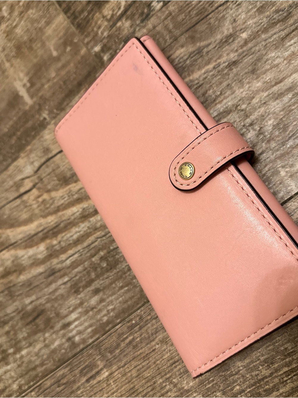 Coach Pink Leather Snap Wallet with Gold Button